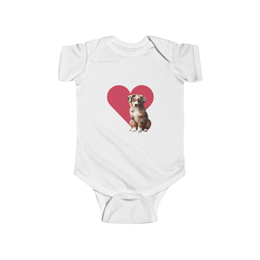 Infant Fine Jersey Bodysuit heart and puppy aussie
