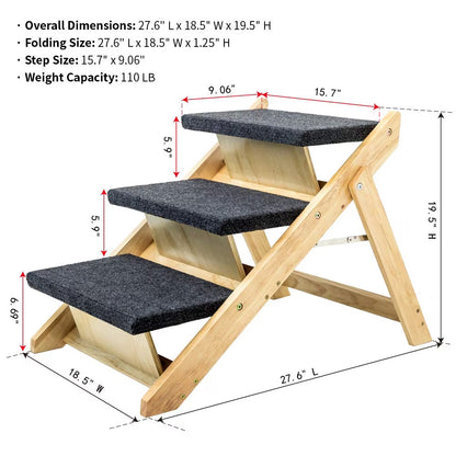 Wood Pet Stairs Pet Steps  Foldable 3 Levels Dog Stairs  Ramp Perfect For Beds And Cars Portable Dog Cat Ladder Up To 110 Pounds