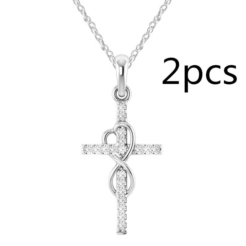 Alloy Pendant With Diamond And Eight-character Cross Necklace