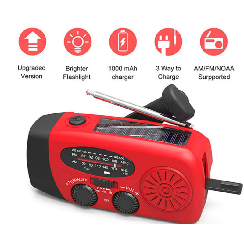 Outdoor- Solar hand crank USB charging radio flashlight